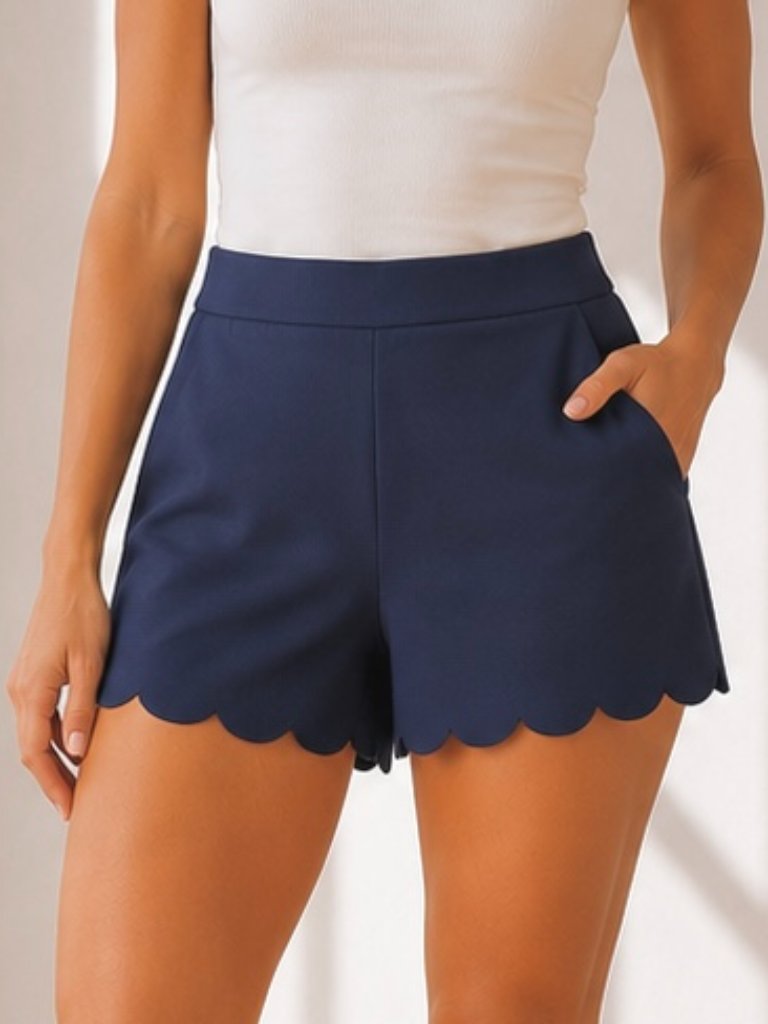 Express Royal Blue Scalloped High Waist Shorts